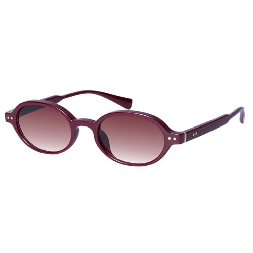 mosanana Retro Oval Sunglasses for Women Small Trendy 2026 Cute 90s Vintage Burgundy Red Thin Narrow Skinny Tiny Sunnies MS52596 | Amazon (US)