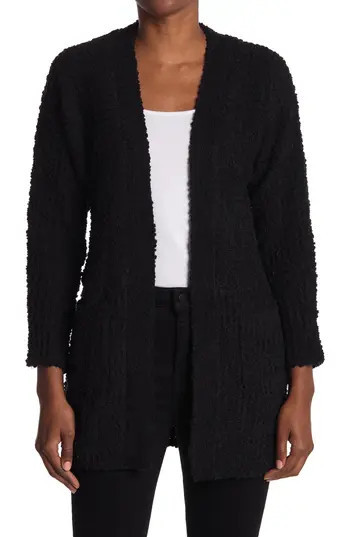 Bobeau Open Front Patch Pocket Popcorn Cardigan in Black at Nordstrom Rack, Size X-Large | Nordstrom Rack