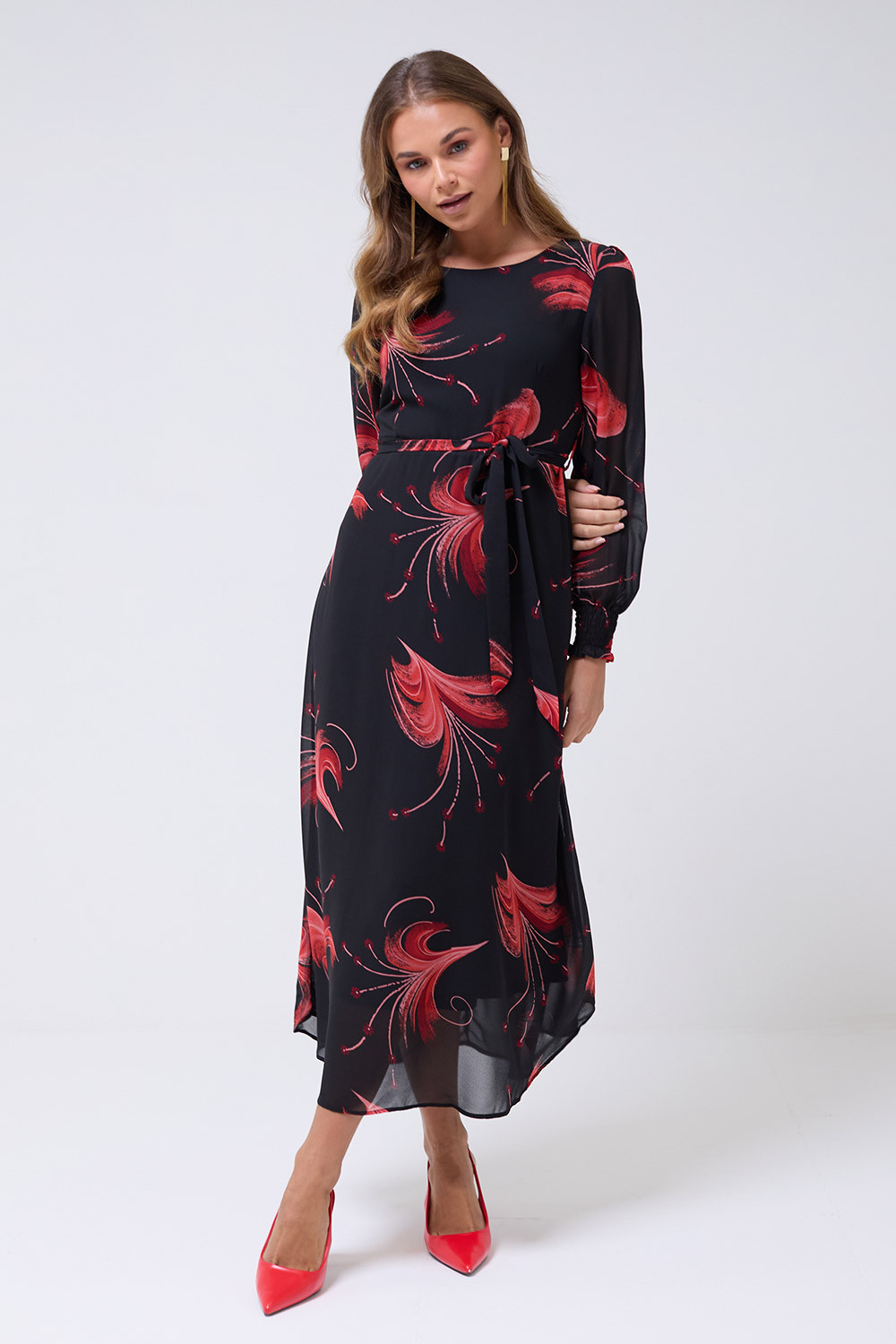 Aisling Tropical Print Mesh Layered Midi Dress | iCLOTHING