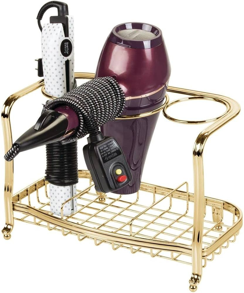 mDesign Metal Hair Care & Styling Tool Organizer Holder - 3 Sections - Bathroom Vanity Countertop... | Amazon (US)