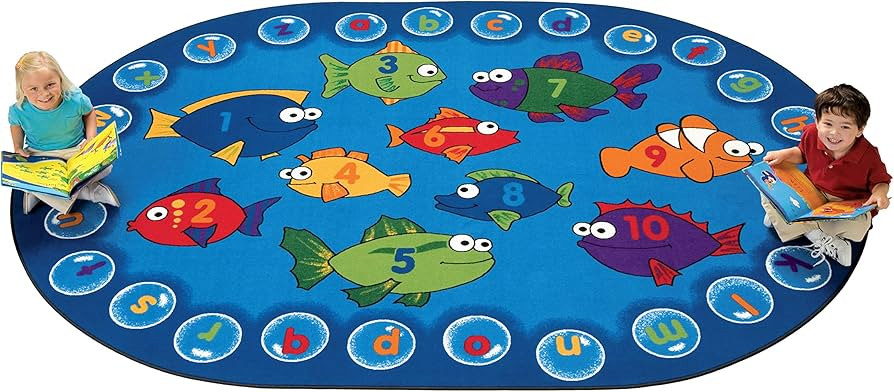 Carpets for Kids 6805 Fishing for Literacy 6ft x 9ft Oval Educational, Area Rug, 6ft x 9ft, Blue | Amazon (US)