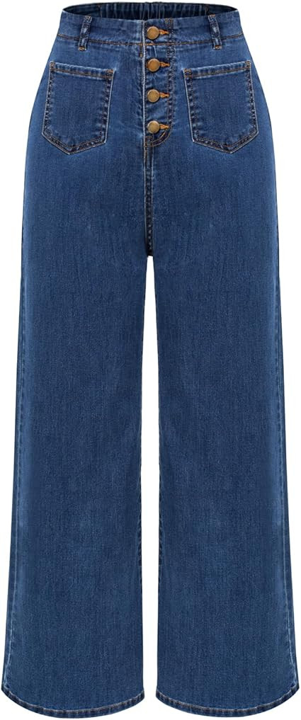 Belle Poque Women's Wide Leg Jeans High Waisted Stretchy Straight Leg Button Fly Denim Pants Trou... | Amazon (US)