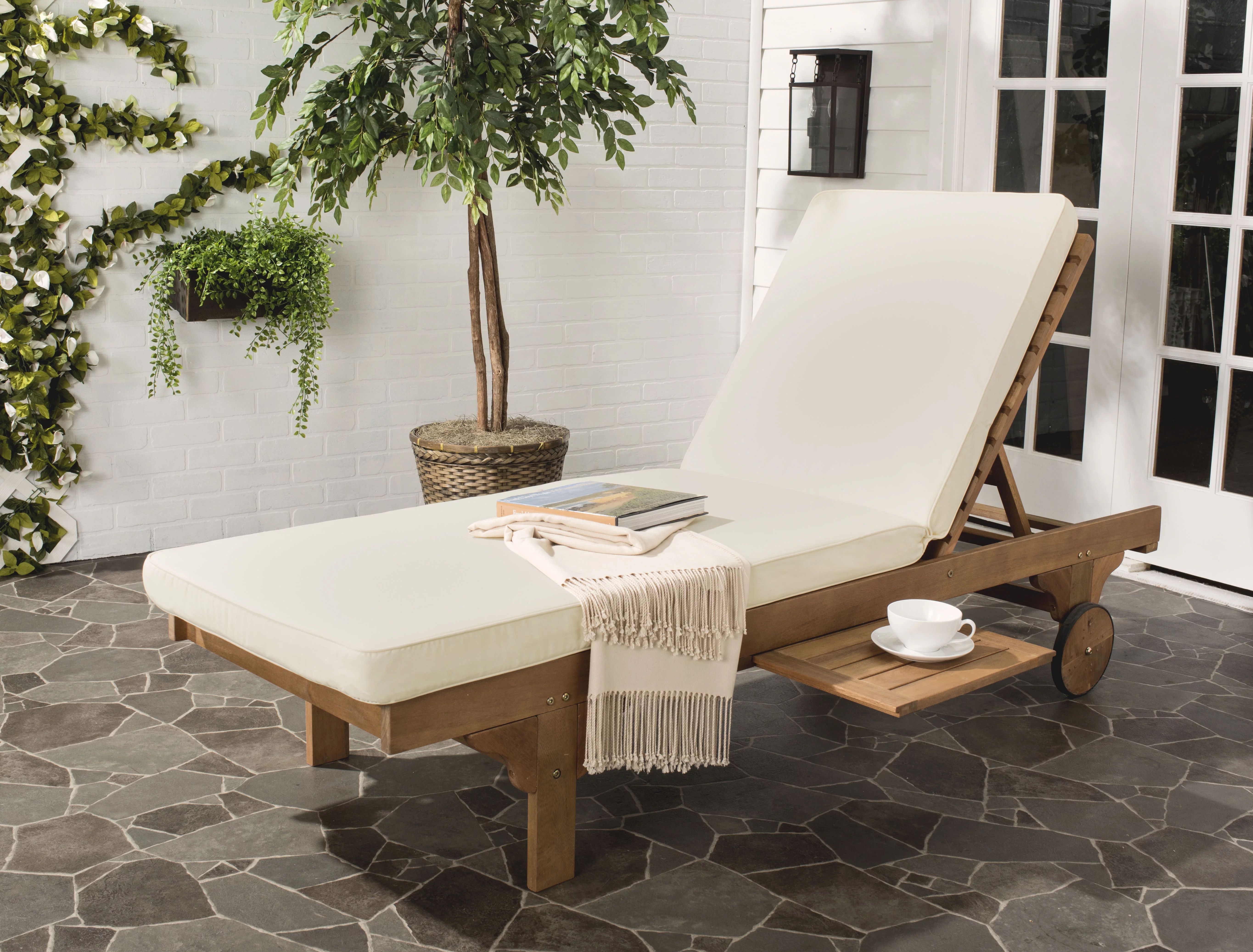 Safavieh Newport Cushioned Eucalyptus Wood Outdoor Chaise Lounge - Beige - Walmart.com | Walmart (US)