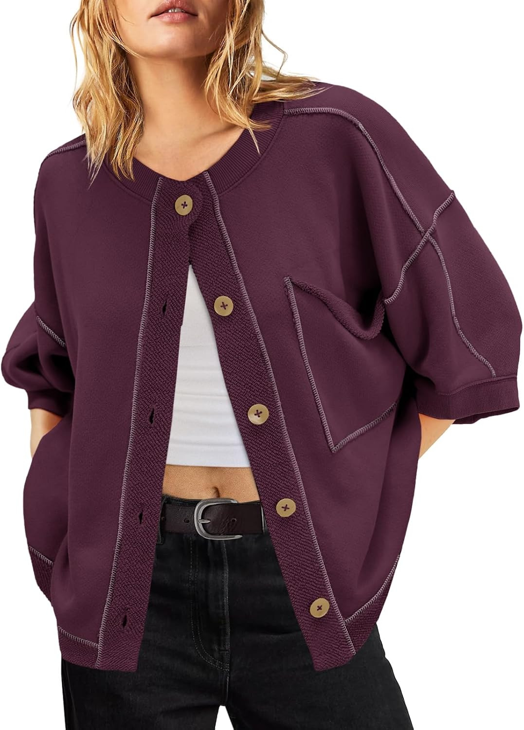 Womens Short Sleeve Sweatshirt Cardigan Lightweight Fall Coats | Amazon (US)