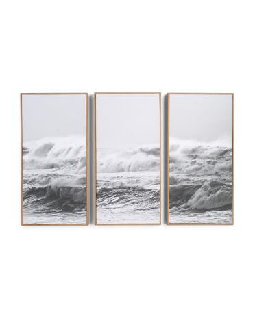 14x28 3pc Rolling Sea Framed Canvas Wall Art Set | TJ Maxx