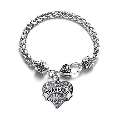 Inspired Silver - Traveler - Silver Braided Bracelet for Women - Pave Heart Charm Bracelet Jewelry Gift with Cubic Zirconia - Women's Charm Bracelet with Lobster Claw Clasp | Amazon (US)
