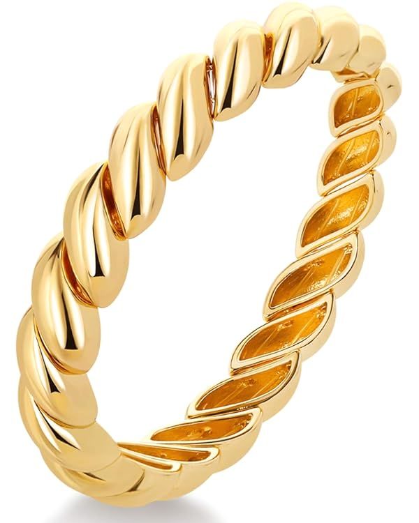 FAMARINE Twisted Thin or Chunky Bangle Bracelet in 14K Gold Plated, Stretchable Elastic Bracelet ... | Amazon (US)