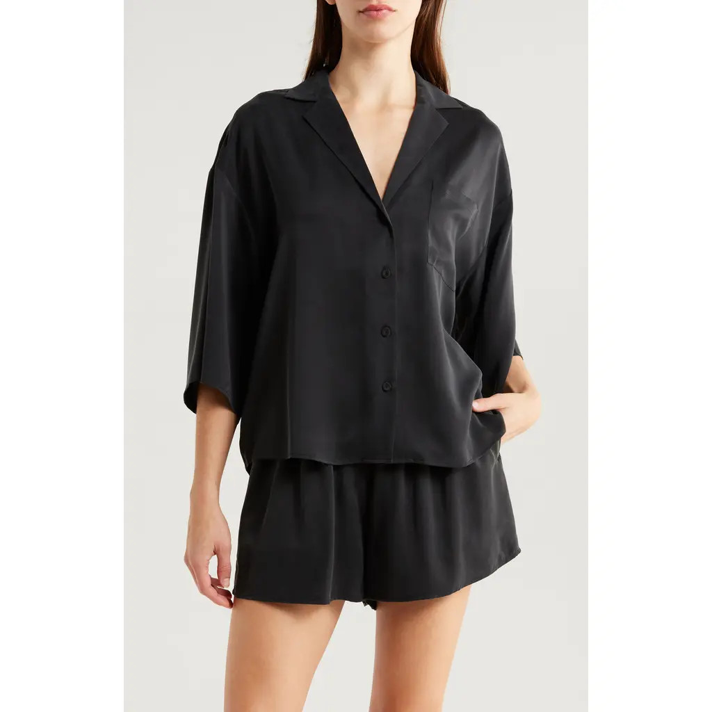 Lunya Washable Silk Button-Up Short Pajamas in Immersed Black at Nordstrom, Size Small | Nordstrom