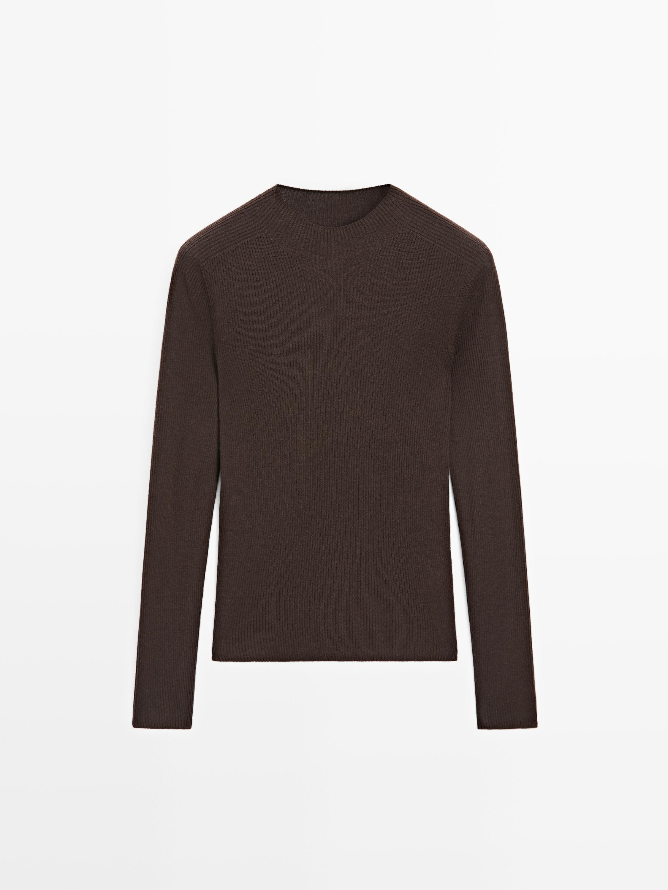 Ribbed knit mock turtleneck sweater | Massimo Dutti UK