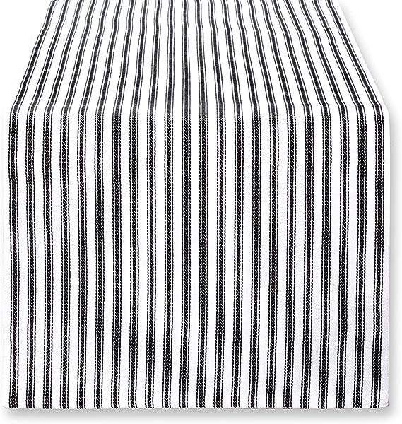 Cackleberry Home Black and White Ticking Stripe Woven Cotton Table Runner Reversible 14 x 72 Inch... | Amazon (US)