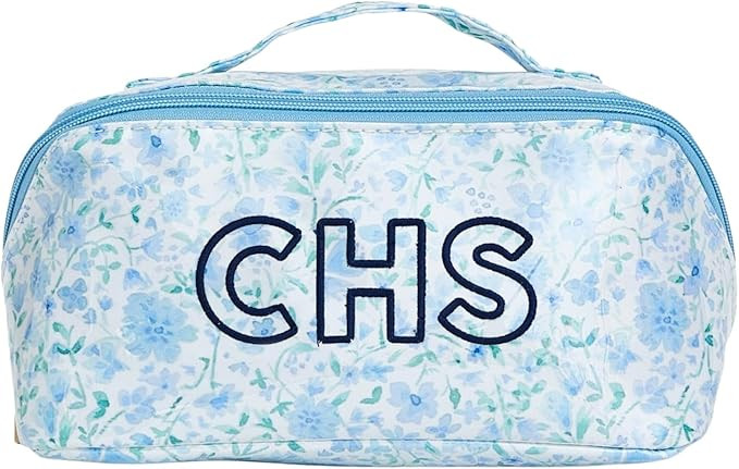Amazon.com : Personalized Flat Lay Makeup Bag - Clear-Coated Embroidered Cosmetic Organizer, Mono... | Amazon (US)