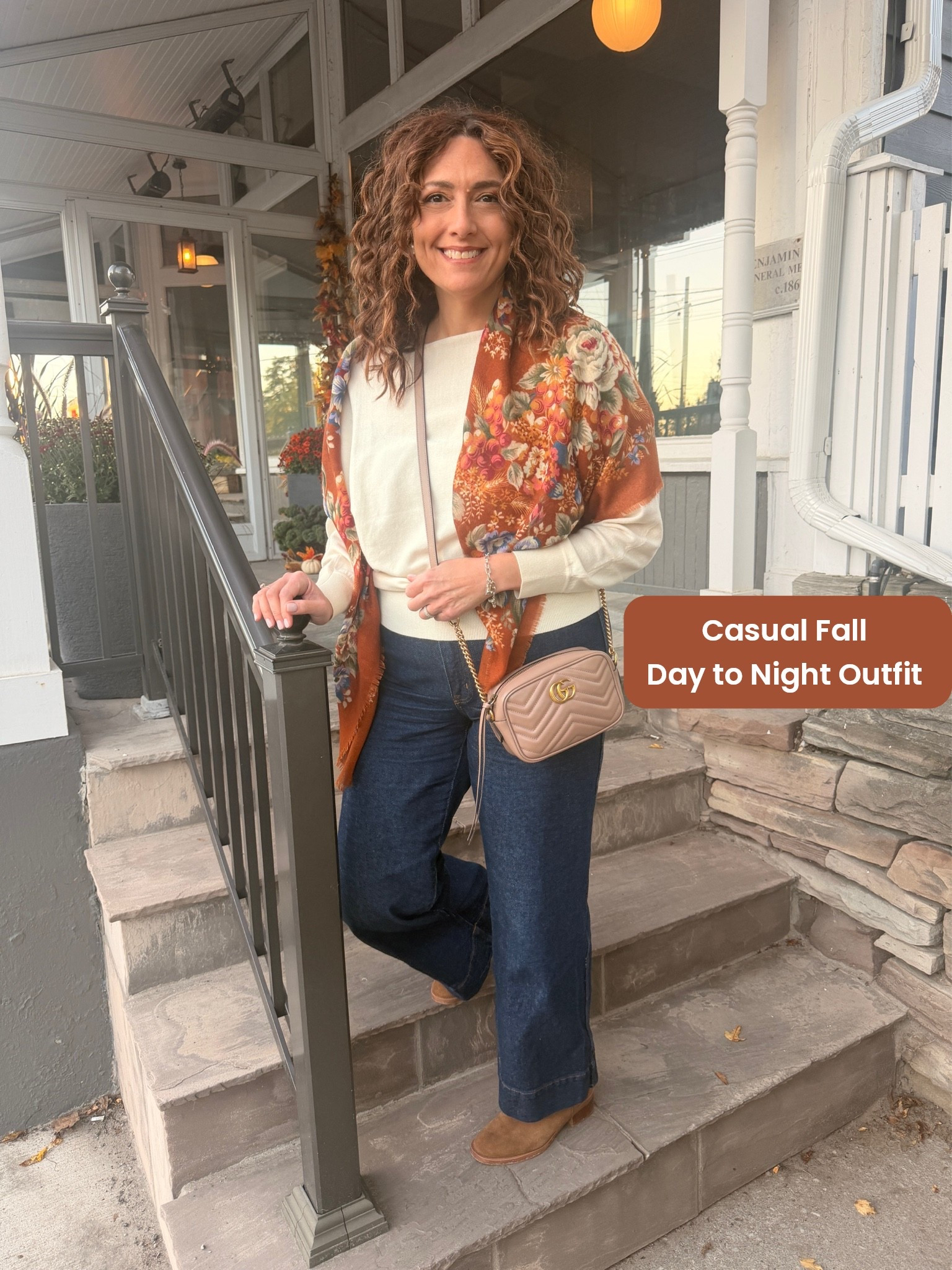 Scarves are such an easy and elegant way to stay warm when it’s not cold enough for a jacket yet. Linking similar. Wearing a Large in the sweater and 10 in the jeans.

#LTKfall #LTKmidsize #LTKover50style