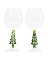 Set Of 2 Clear Wine Glasses With Figural Tree Stem | TJ Maxx