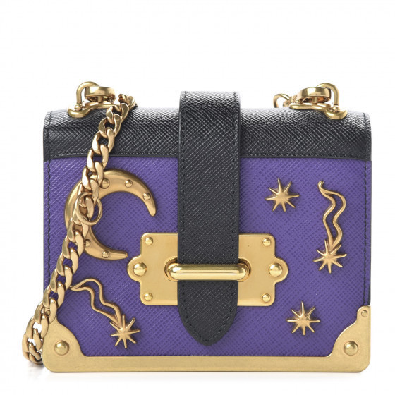 PRADA City Calf Saffiano Cahier Astrology Bag Viola Black | Fashionphile