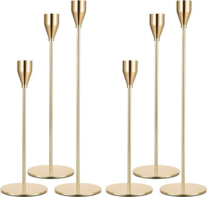 Set of 6 Gold Candle Holders Taper Candle Holders Tall Metal Candle Stands Holders for Table Cent... | Amazon (CA)