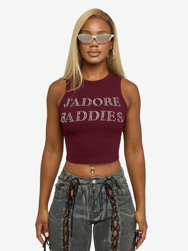 SUMWON WOMEN Rhinestone Embellished Tank Top Sleeveless Crop Top Casual Summer Fashion | SHEIN