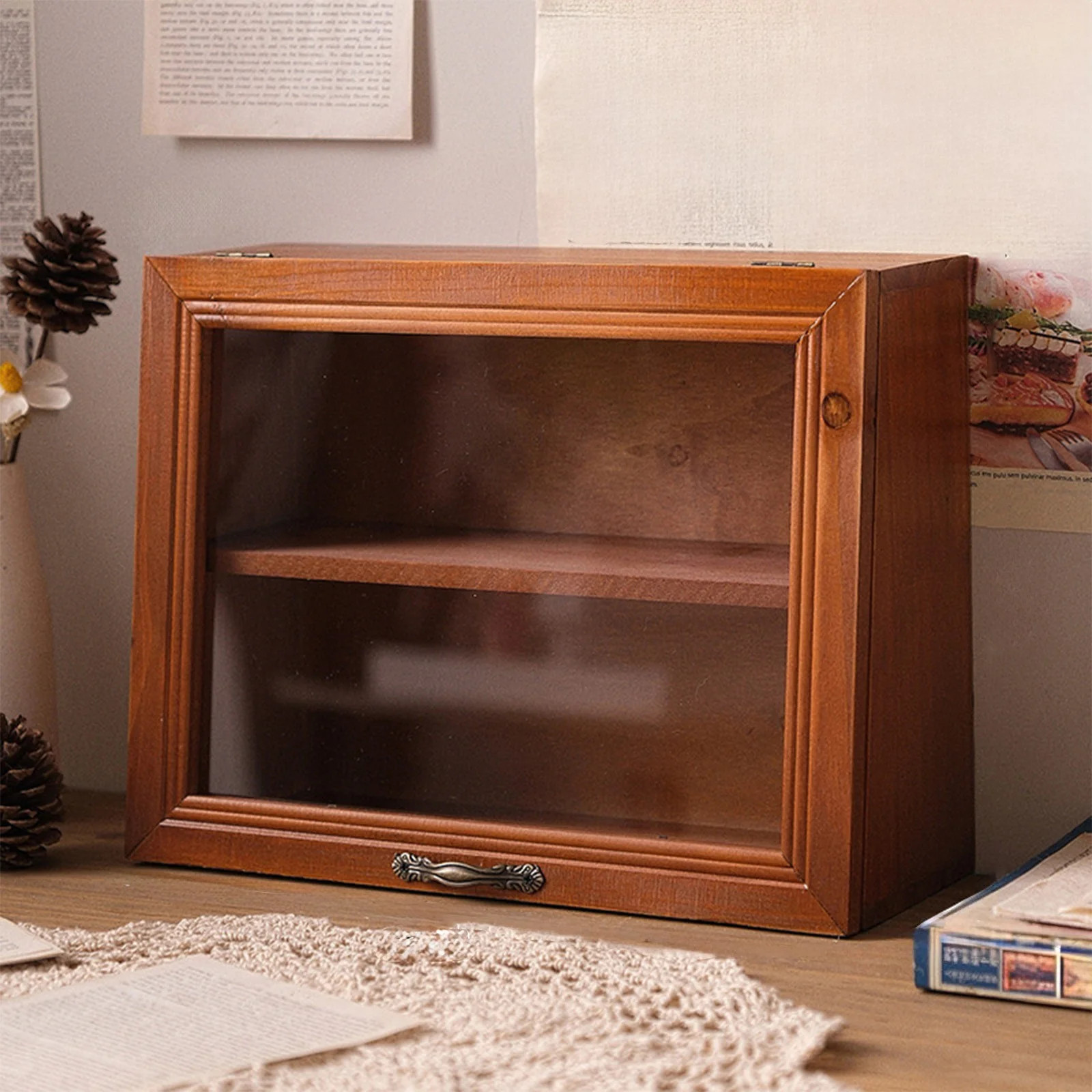 Wooden Desktop Storage Box,Glass Door Cabinet,2-Tier Organizer,Office Supplies Storage Box,Makeup... | Walmart (US)