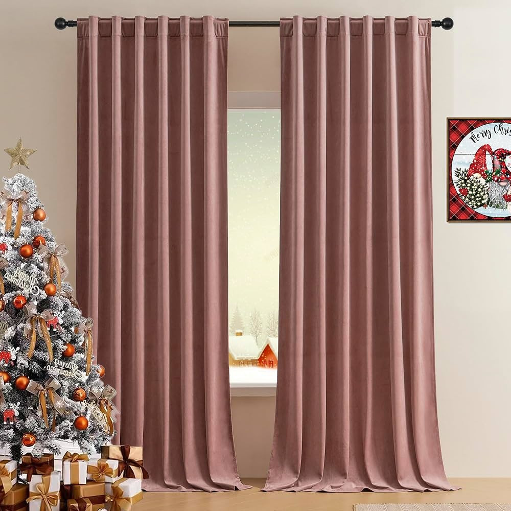 Timeper Velvet Curtains 90 inches Long, Dusty Rose Pink Velvet Curtains, Sunlight Block Out Windo... | Amazon (US)