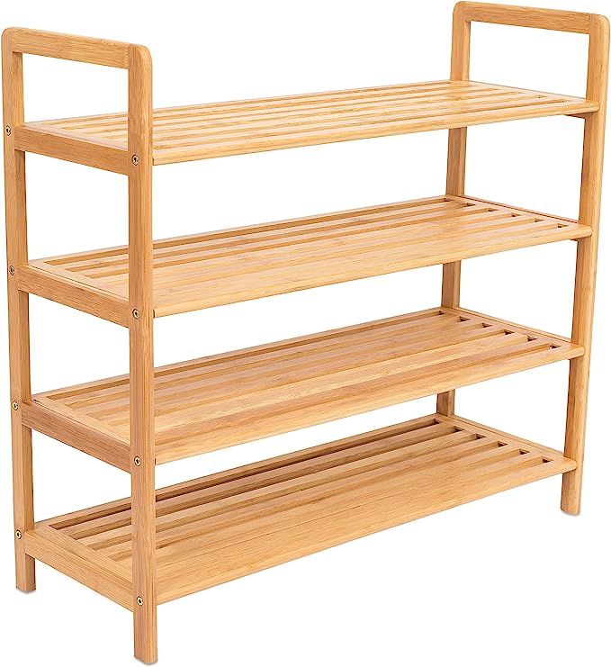 BIRDROCK HOME Free Standing Bamboo Shoe Rack - 4 Tier - Wood - Closets and Entryway - Organizer -... | Amazon (US)
