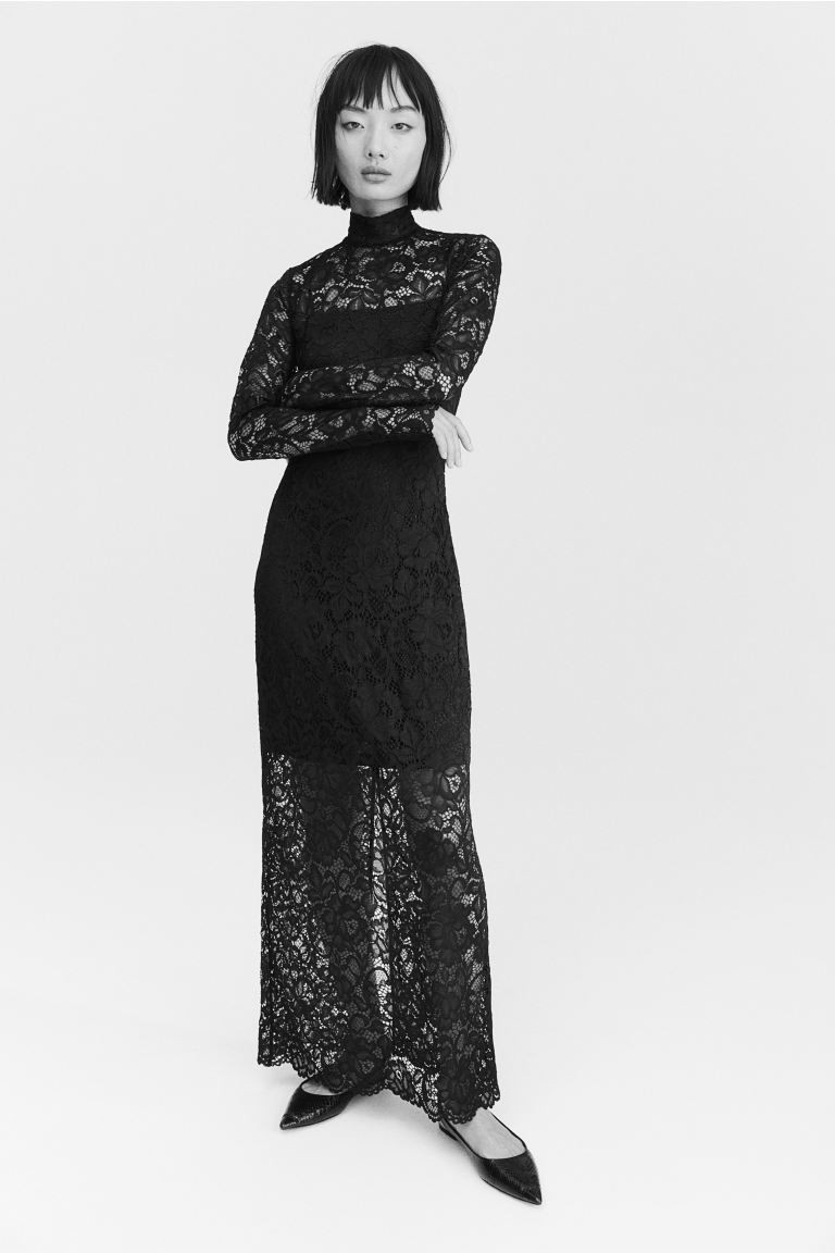 Stand-up collar lace dress - Black - Ladies | H&M GB | H&M (UK, MY, IN, SG, PH, TW, HK)
