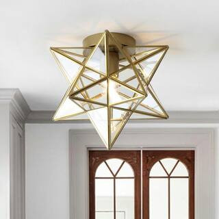 JONATHAN Y Stella 12 in. Gold Moravian Star Flush Mount Light with Clear Glass Shade-JYL9035B - T... | The Home Depot