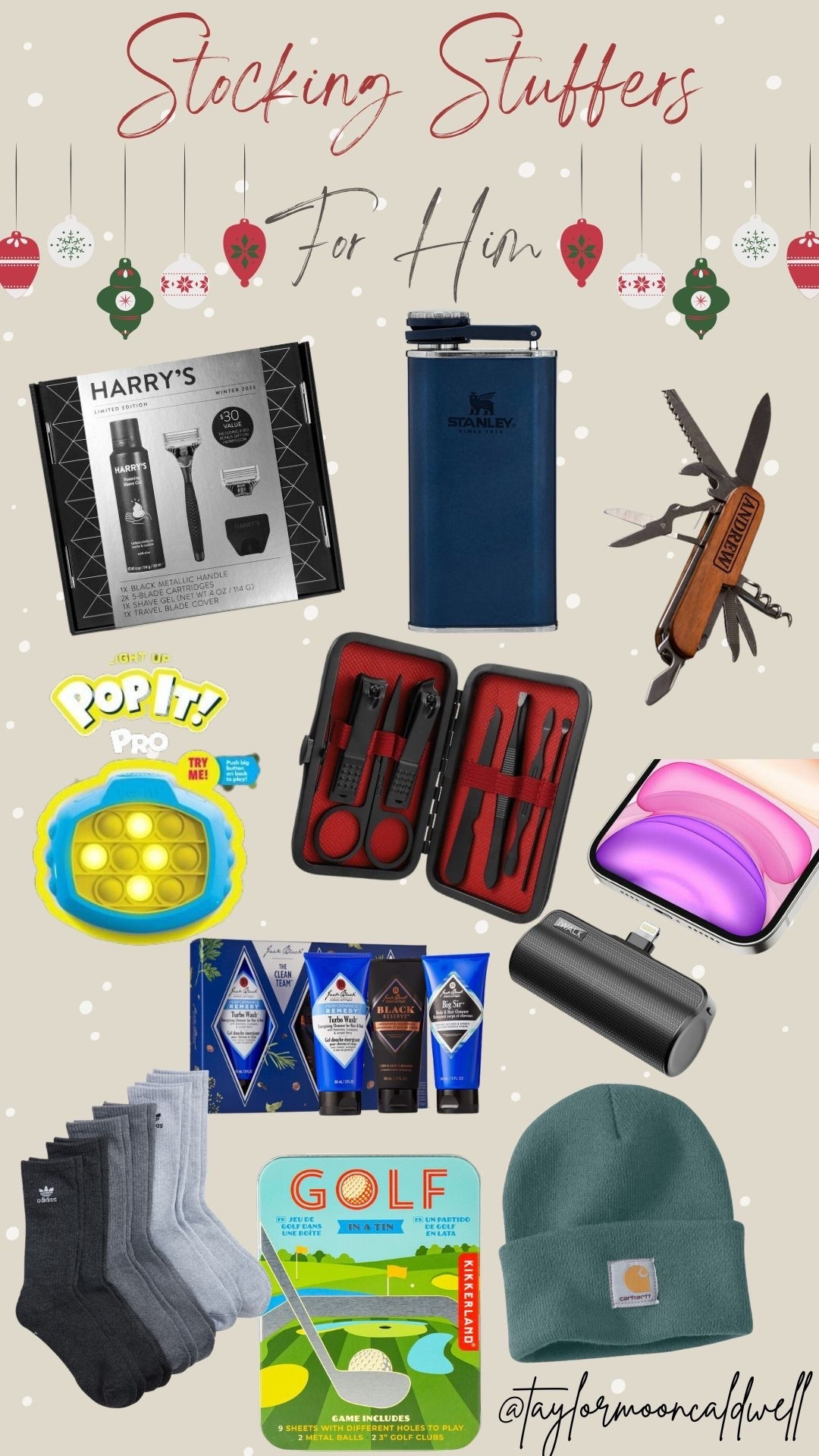 Stocking stuffers he’ll actually use 🎄✨ Rounding up my favorite gift ideas for him — affordable, practical, and perfect for husbands, boyfriends, dads, brothers & sons.
From grooming kits, Stanley flask, multi-tools, Adidas socks, Carhartt beanie, Jack Black skincare, Pop It Pro, mini phone charger, and even a fun golf-in-a-tin game… these are easy wins for any guy’s stocking!

Shop all my men’s stocking stuffers, holiday gifts for him, last-minute gift ideas, and budget-friendly gifts linked here on LTK 🤎🎅 #giftguideforhim #stockingstuffersforhim #holidaygiftguide #ltkholiday #ltkfinds #giftsforhim

#LTKGiftGuide #LTKHoliday #LTKSeasonal