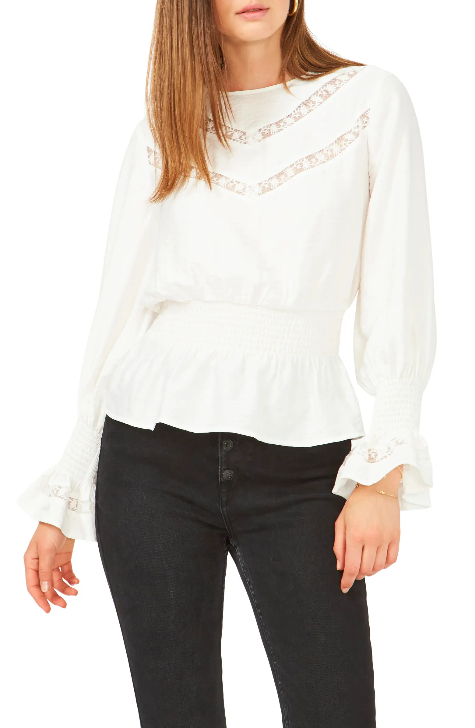 1.STATE Mesh Inset Peplum Top | Nordstrom | Nordstrom