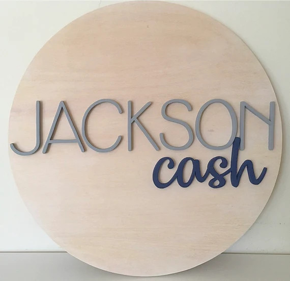 30" Round Custom Name Sign, Nursery Name Sign, Nursery Room Decor, Boys Nursery Name Sign, Boys n... | Etsy (US)