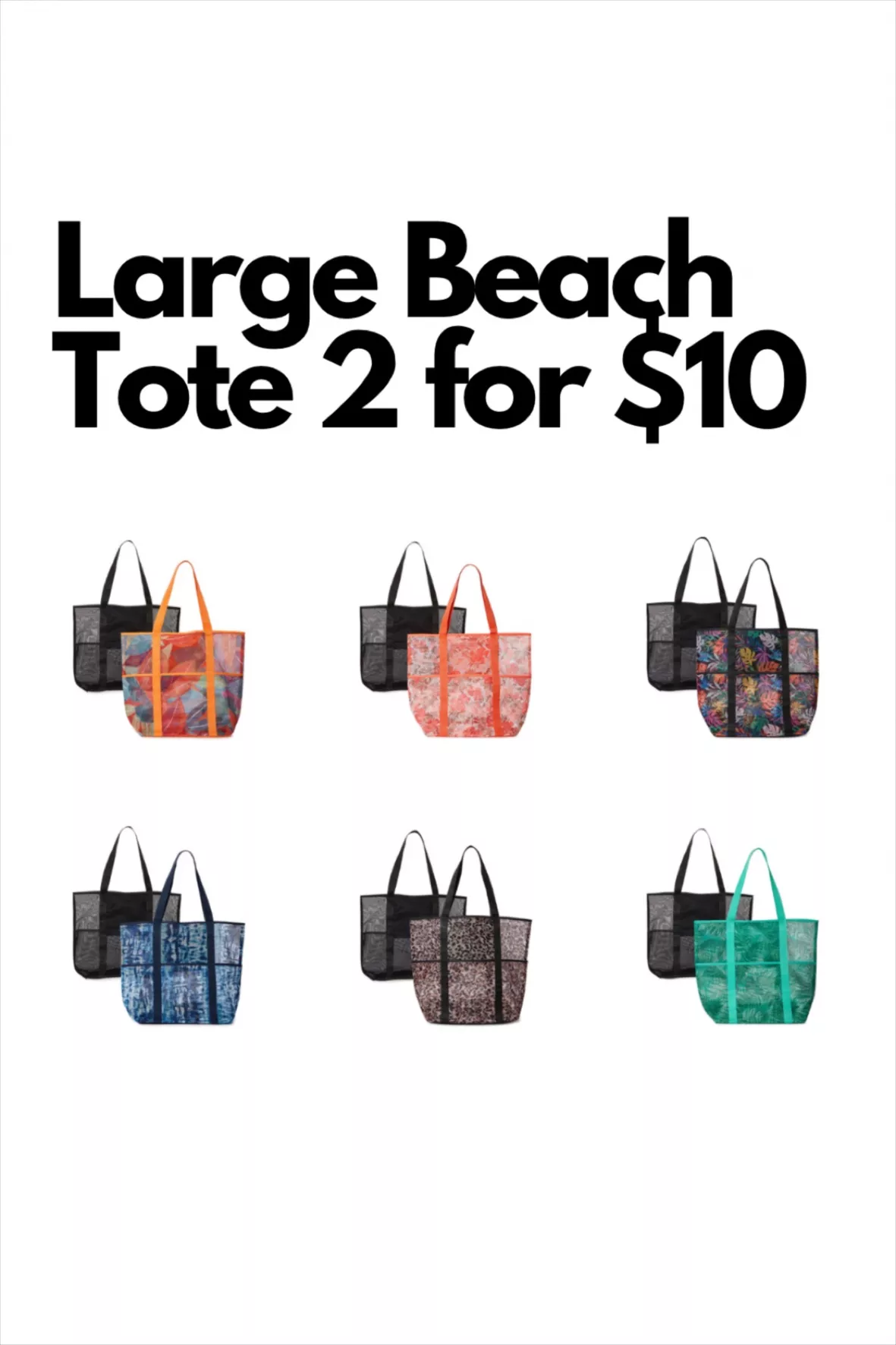 Time and Tru Women's Mesh Beach Tote Bag, 2-Pack Dark Navy / Black