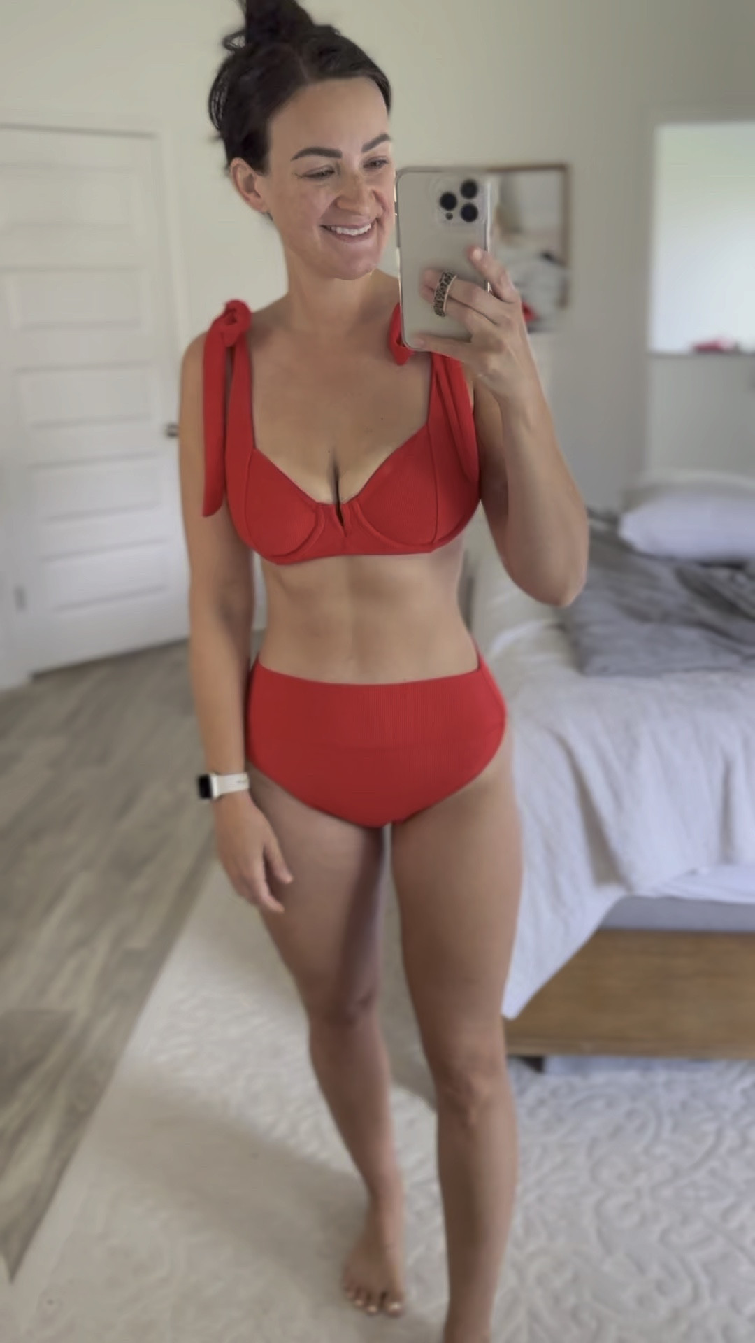 OBSESSED with the ties on the shoulders and the color! Wearing large in top, medium in bottoms 

#LTKVideo #LTKSeasonal #LTKSwim