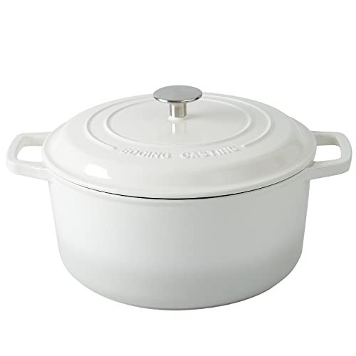 EDGING CASTING Enameled Cast Iron Dutch Oven Pot With Lid, Dutch Oven for Sourdough Bread Baking Round Pot Dule Handle, 6 Quart, White | Amazon (US)