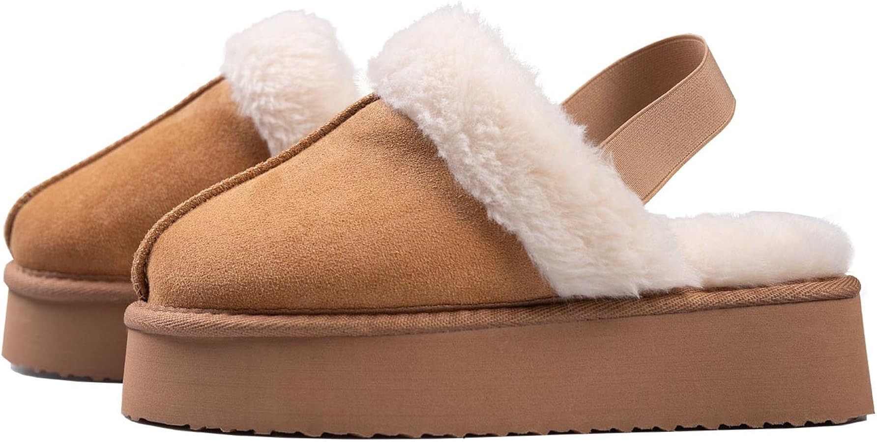Women's Platform Slippers, Suede Fuzzy Slippers with Strap | Amazon (US)