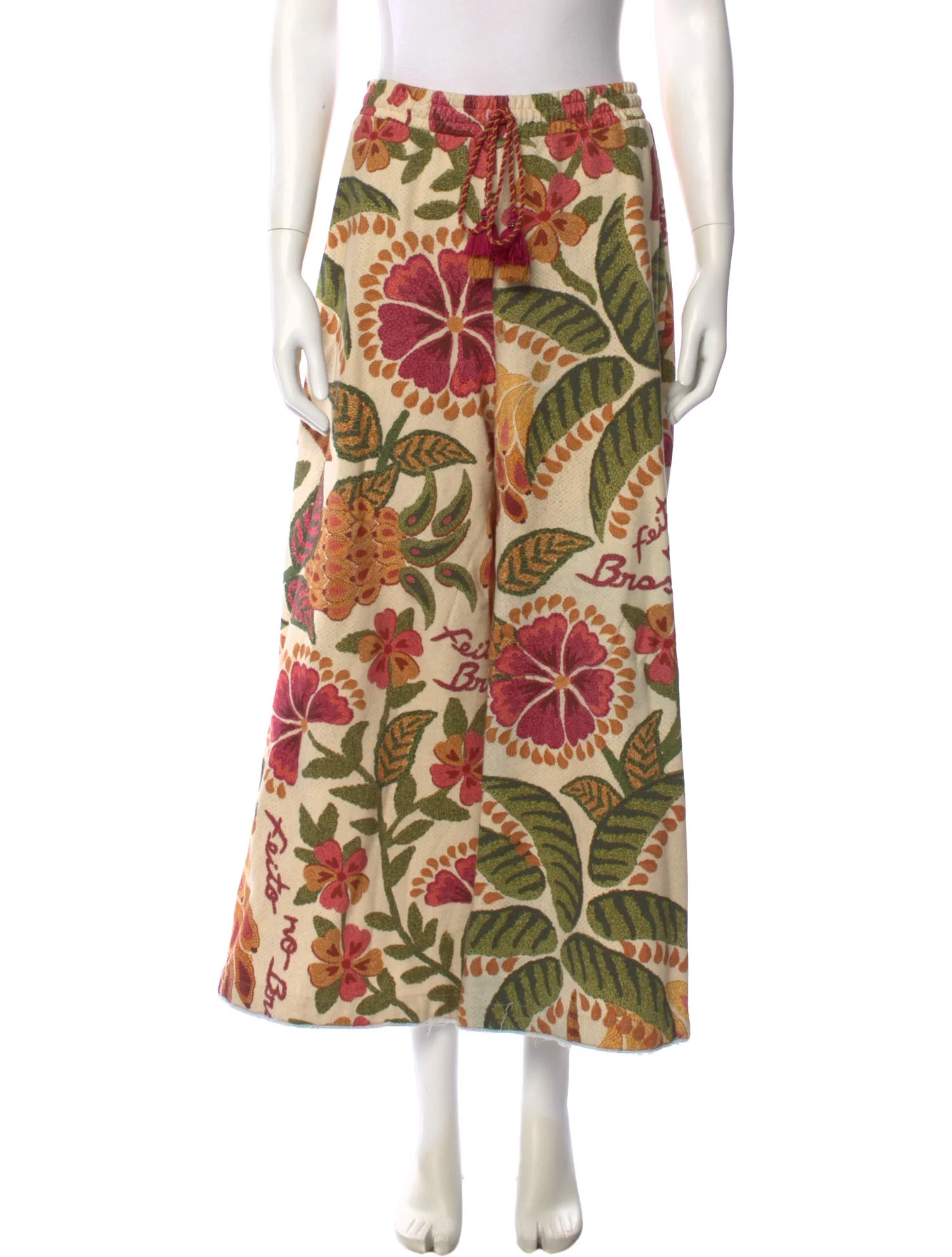 Farm Rio Floral Print Wide Leg Pants - 13.5" Rise, Pink Pants, Clothing - WFARM84842 | The RealRe... | The RealReal