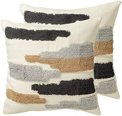 Boho Neutral Throw Pillow Covers 18x18 inch Set of 2, Tribal Bohemian Woven Tufted Pillowcase wit... | Amazon (US)