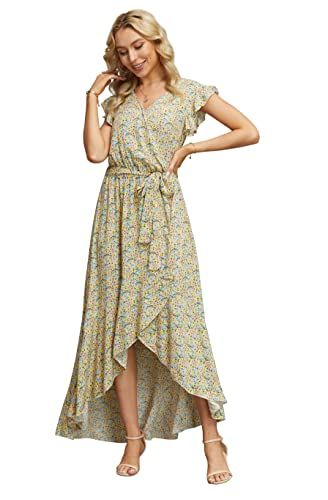 GRECERELLE Women's Summer Floral Print Cross V Neck Dress Bohemian Flowy Long Maxi Dresses PD-Nav... | Amazon (US)