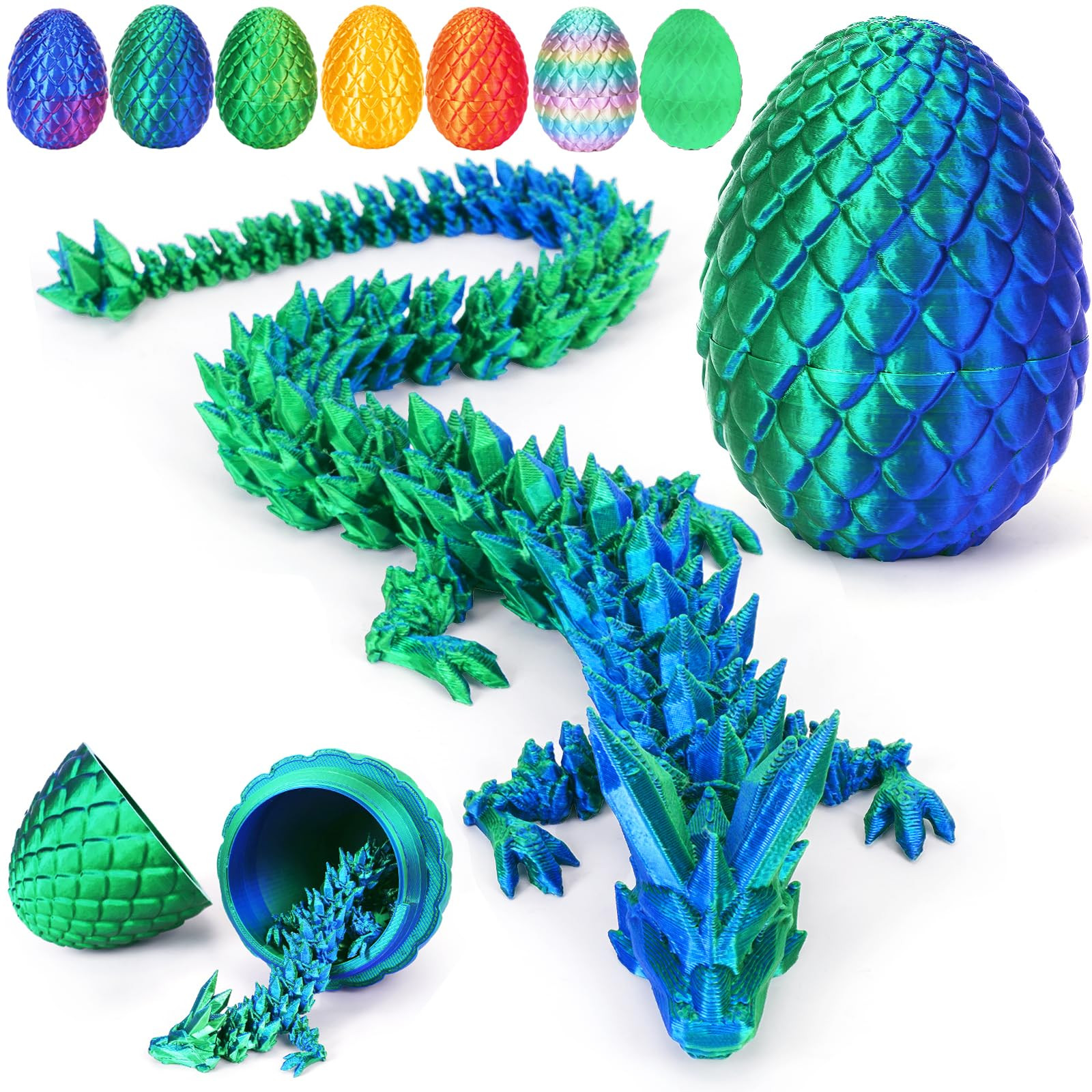 TBOLINE 3D Printed Dragon Easter Egg - Perfect Basket Essentials Stuffers, Prefilled Easter Egg Filled with Toy, Articulated Crystal Dragon Fidget Toy for Kid Boy (Laser Green-12inch) | Amazon (US)