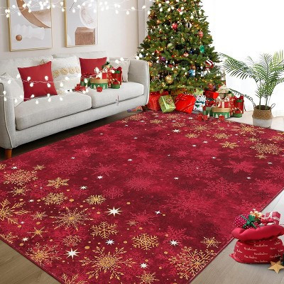 Fulvari Christmas Snowflake Accent Non-Slip Rubber Backing Indoor Area Rug Holiday Home Decor for Living Room Bedroom Bathroom Red 8x10 | Target