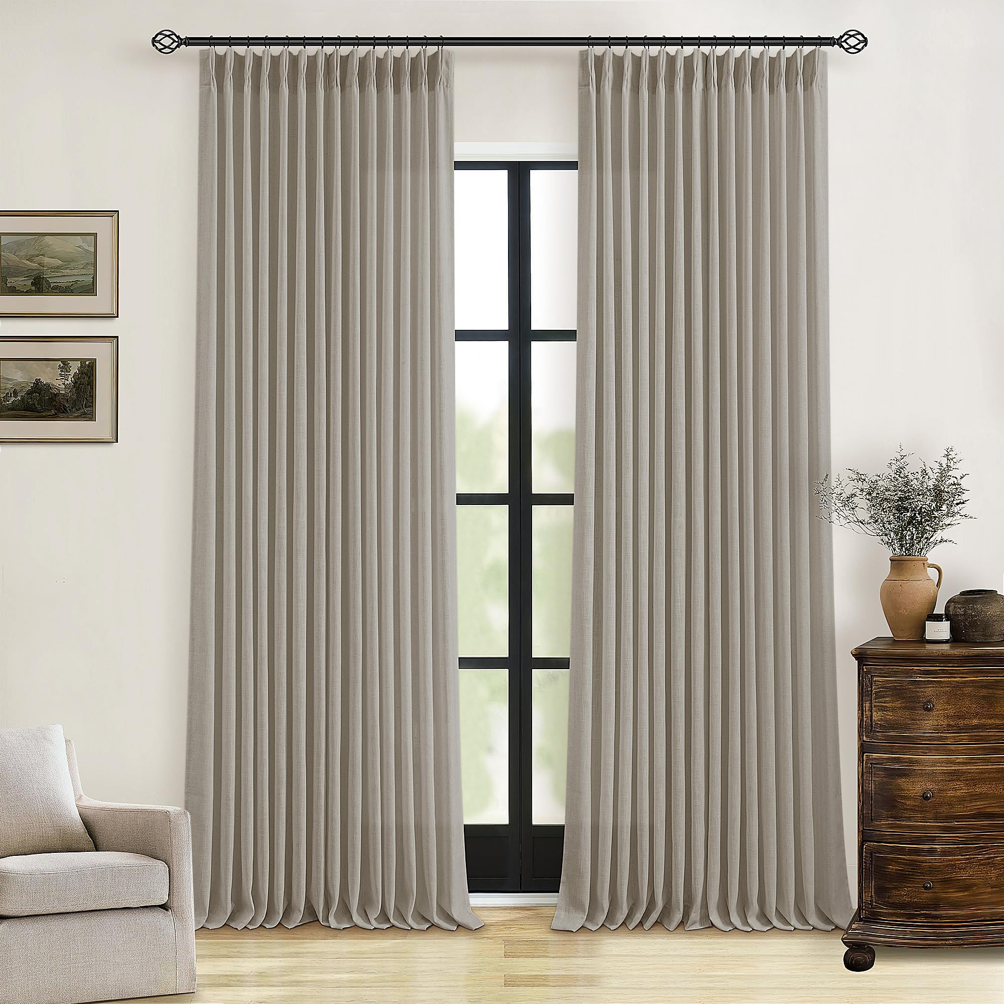 Burlywood Birch Linen Pinch Pleated Curtains 120 Inches Long for Living Room Pleated Drapes Hooks... | Amazon (US)