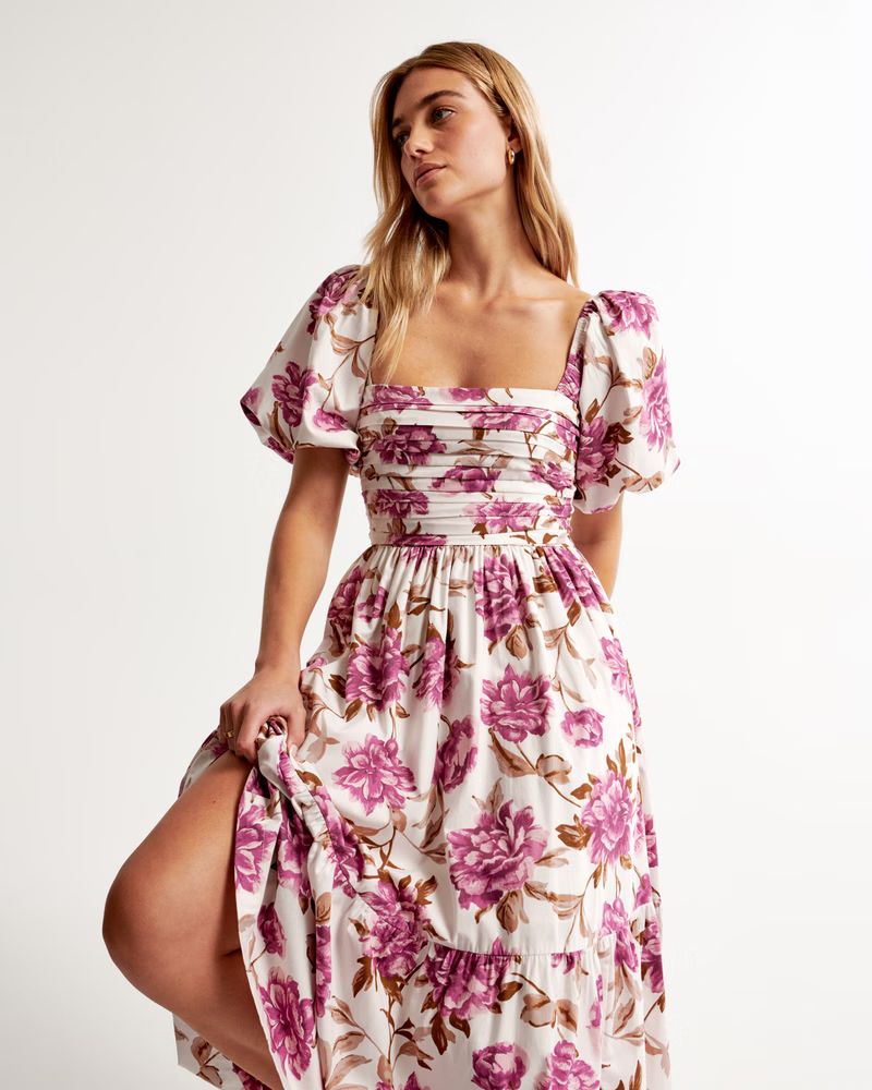 Women's Emerson Poplin Puff Sleeve Midi Dress | Women's Dresses & Jumpsuits | Abercrombie.com | Abercrombie & Fitch (US)