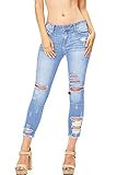Cello Jeans Women's Juniors Mid Rise Distressed Skinny Jeans (11, Med Denim) | Amazon (US)