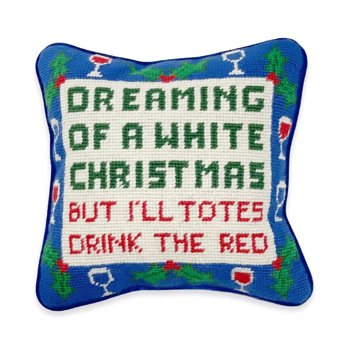 Wine Christmas Needlepoint Pillow | Furbish Studio