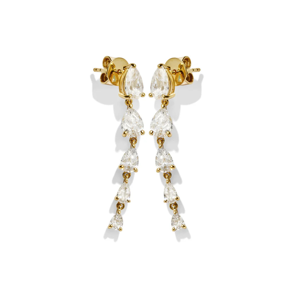 Gold 5 Stone Pear Graduated Earrings | Rosie Fortescue Jewellery