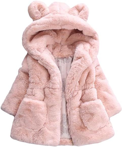 Mallimoda Girls Winter Warm Coats Ear Hooded Faux Fur Fleece Jacket | Amazon (US)