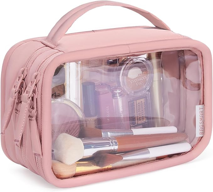 BAGSMART Double Layer Clear Makeup Bag, TSA-Approved Toiletry Bag, Large Opening with Handle, Cut... | Amazon (US)