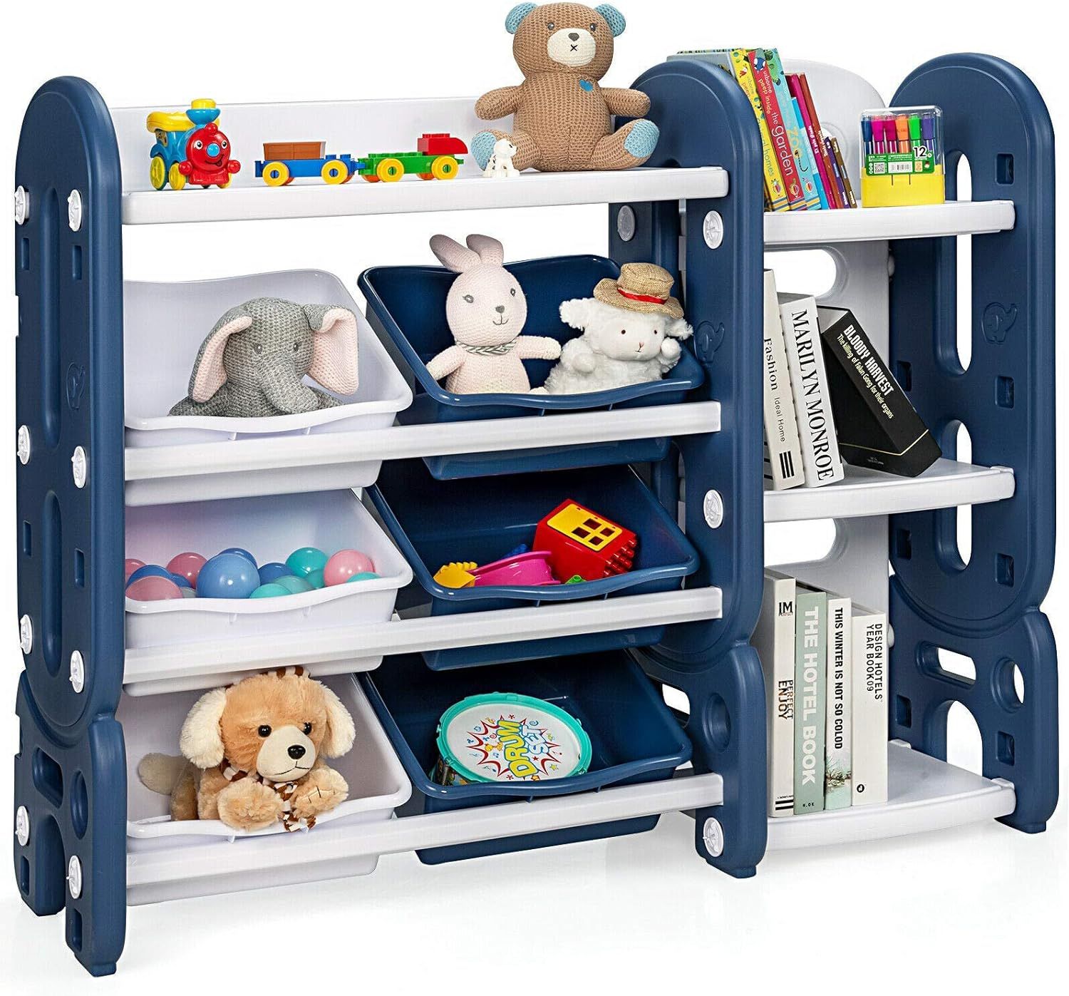 Costzon 2 in 1 Kids Toy Storage Organizer with Bookshelf and Toy Collection Shelves, 4-Layer Remo... | Amazon (US)