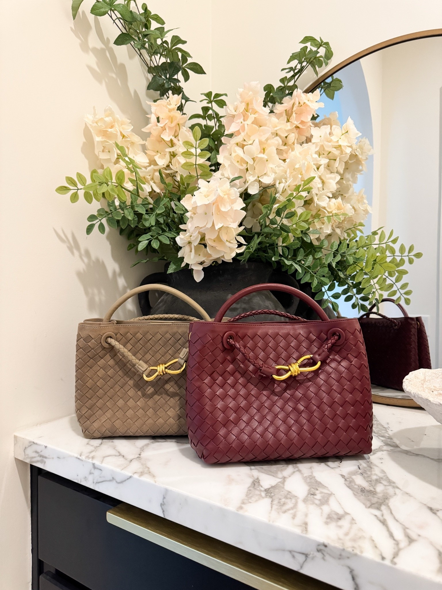Beautiful amazon handbags that are gonna go with so many fall outfits. 
Very impressed with quality and they are the perfect medium size bag. Not too big, not too small.