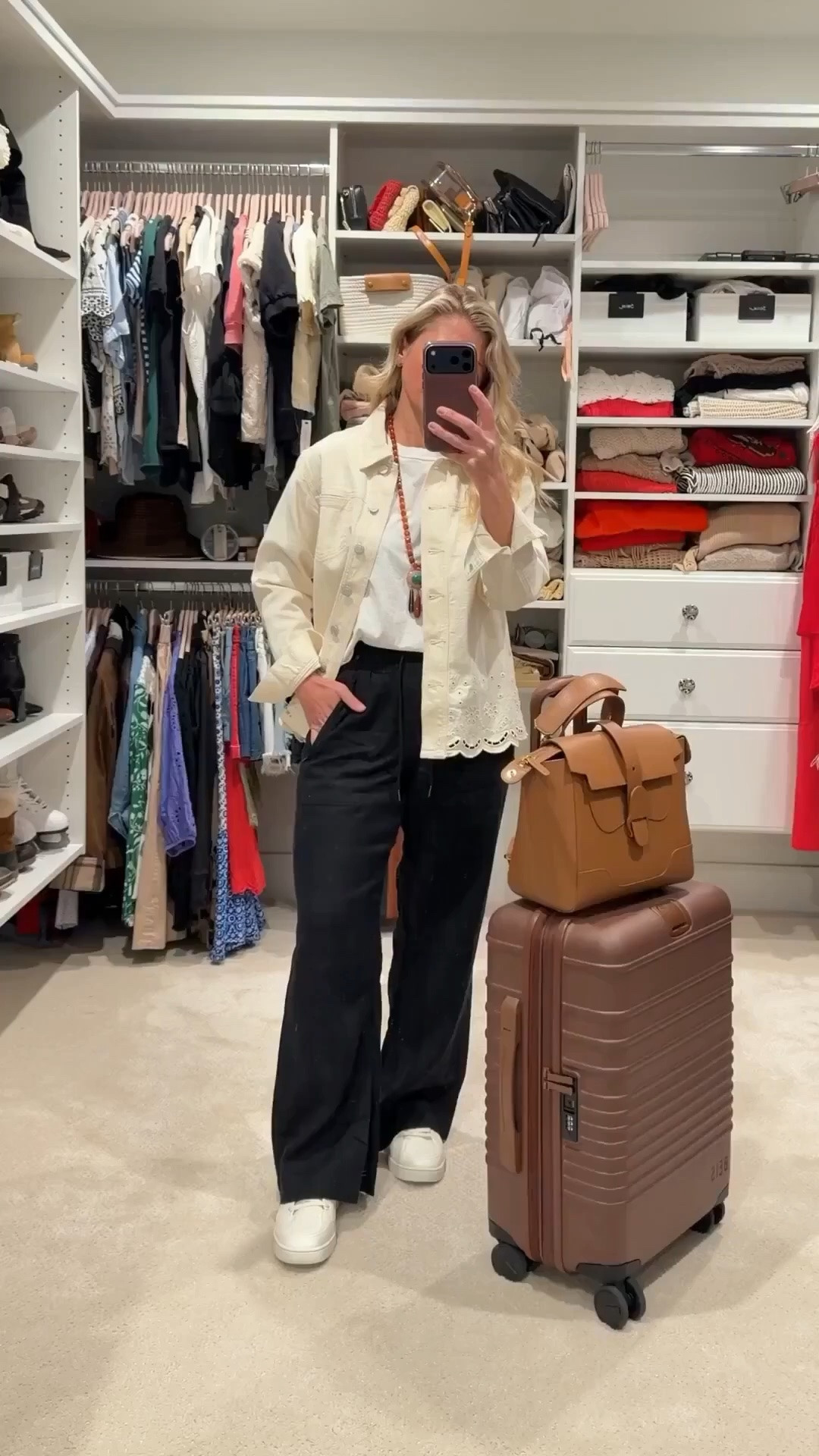 Outfit formula: elevated basics + lightweight layer + statement accessory

This is my go-to travel formula. Comfortable, polished, and easy to move in all day. The relaxed pants and sneakers keep it practical, the lightweight jacket adds structure, and the statement necklace pulls it all together.

#LTKootd #LTKTravel #LTKPetite