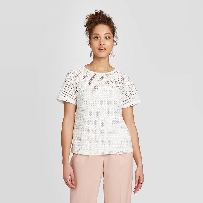 Women's Short Sleeve Eyelet Top - A New Day™ | Target