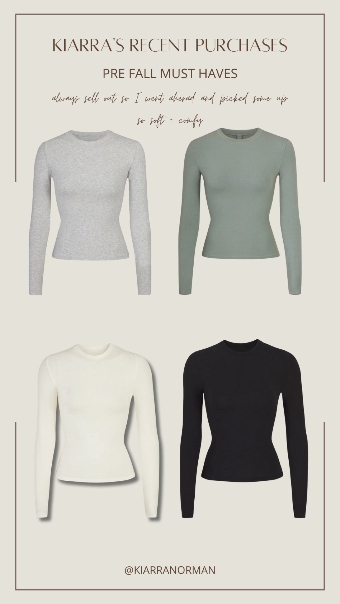 the perfect basic fall outfit long sleeve shirts 🍂 so soft + can be dressed down with comfy sweatpants at home or on campus or dressed up with spanx or denim for days out! These ALWAYS SELL OUT so stock up now. I ordered XS in all for reference 🤍 

#LTKFind #LTKunder100 #LTKBacktoSchool