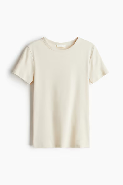 H & M - Ribbed T-Shirt - Beige | H&M (US + CA)